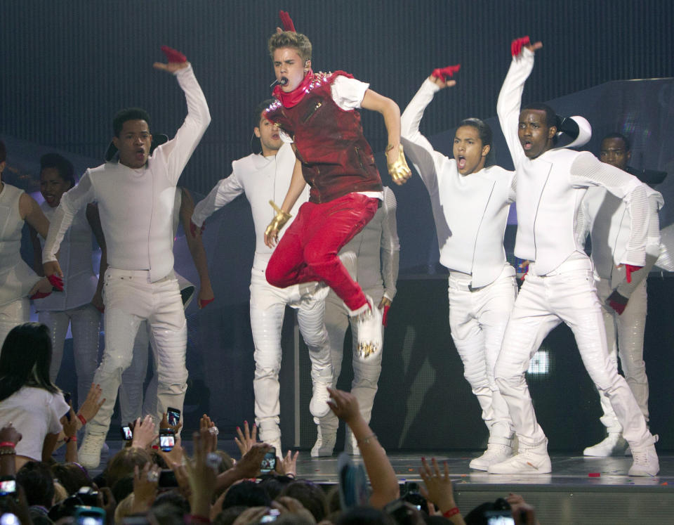 Justin Bieber performs during the 2012 Much Music Video Awards in Toronto on Sunday, June 17, 2012. (AP Photo/The Canadian Press, Chris Young)