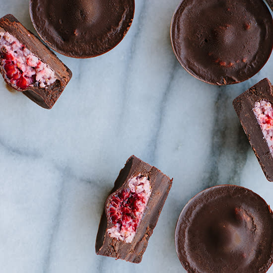 Raspberry-Coconut Dark Chocolate Cups