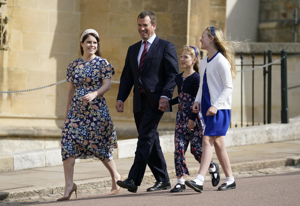 Princess Eugenie walked up with Peter Phillips and his daughters Isla and Savannah. (PA Media)