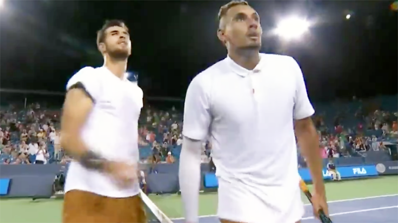 Nick Kyrgios appeared to spit towards the chair umpire.