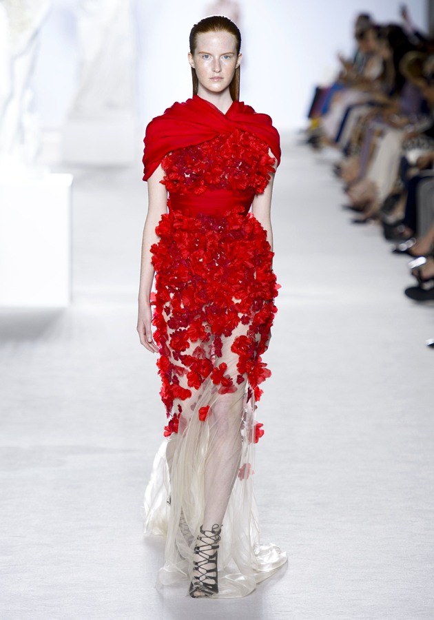 Giambatista Valli AW13 Couture: This show-stopping dress featured 3D red roses and a white train.