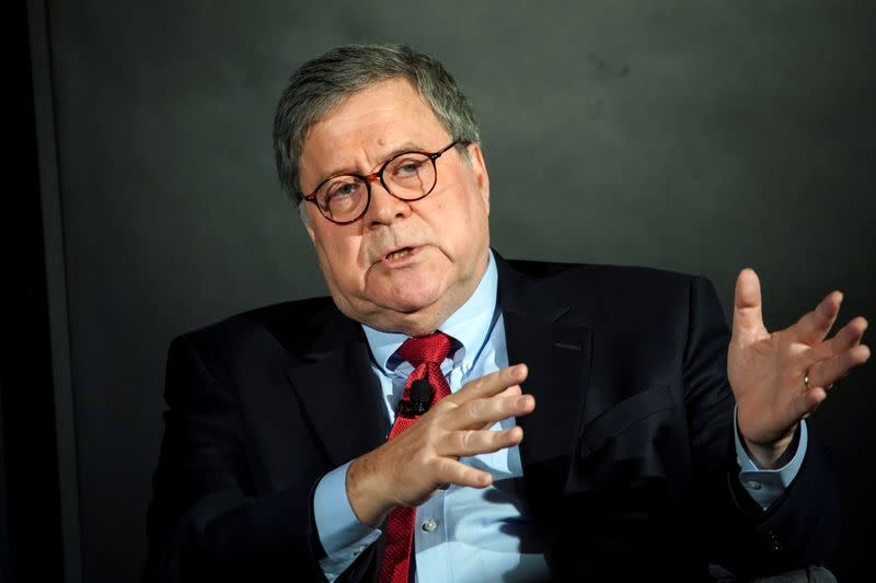 FILE PHOTO: U.S. Attorney General William Barr speaks during the Wall Street Journal CEO Council