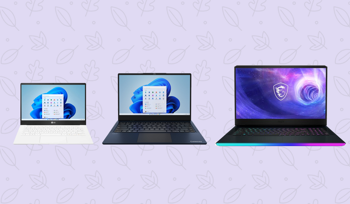Size matters! Pick a laptop that'll best suit where, and how, you like to work (or play). From left to right: The 13.3-inch LG Gram, 15.6-inch Gateway Ultra Slim and 17.3-inch MSI GE76 Raider.