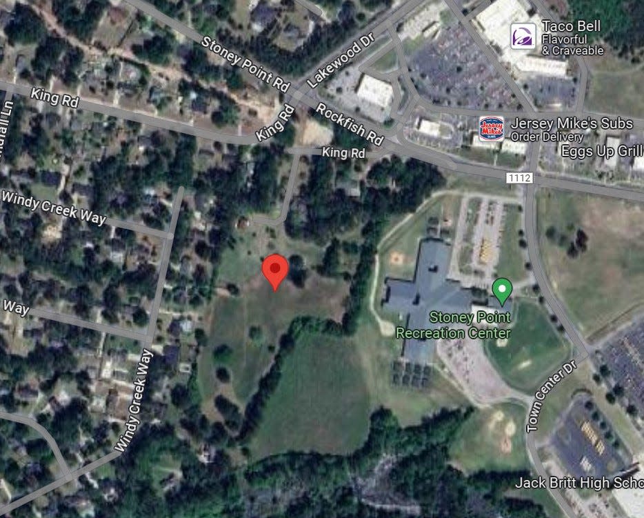 This image is a Google overlay of the location for the Shops at Rockfish Village on the corner of Rockfish Road and Lakewood Drive.