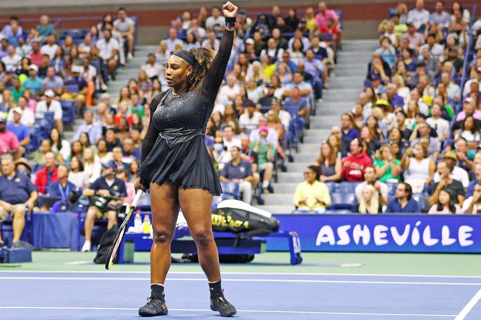 NEW YORK, NEW YORK - SEPTEMBER 02: Serena Williams of the United States reacts against Ajla Tomlijanovic of Australia during their Women's Singles Third Round match on Day Five of the 2022 US Open at USTA Billie Jean King National Tennis Center on September 02, 2022 in the Flushing neighborhood of the Queens borough of New York City. (Photo by Elsa/Getty Images)