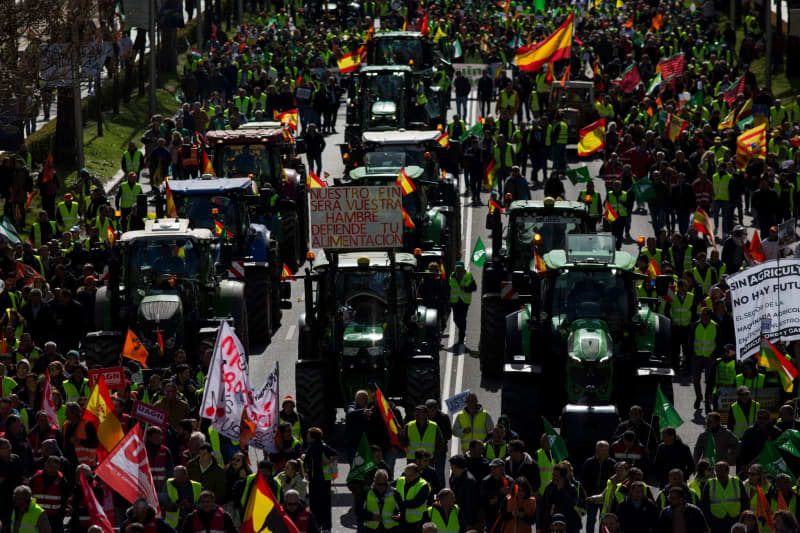 Demonstrators drive their tractors in Brussels, during a protest against the European agricultural policies and their working conditions. Luis Soto/ZUMA Press Wire/dpa