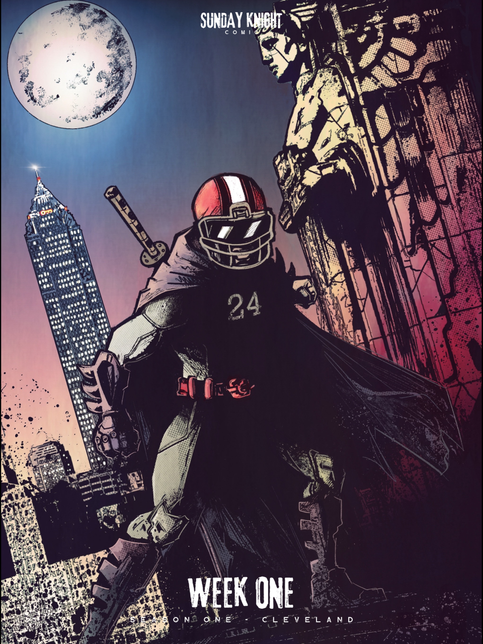 Nick Chubb's Batman character in Sunday Knight Comic before the Cleveland Browns opened the 2022 season against the Carolina Panthers.