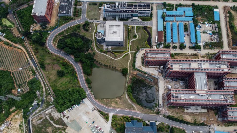 This aerial view shows the P4 laboratory (top C) on the campus of the Wuhan Institute of Virology in Wuhan in China's central Hubei province on May 27, 2020. - Opened in 2018, the P4 lab conducts research on the world's most dangerous diseases and has been accused by some top US officials of being the source of the COVID-19 coronavirus pandemic. China's foreign minister on May 24 said the country was "open" to international cooperation to identify the source of the disease, but any investigation must be led by the World Health Organization and "free of political interference". (Photo by Hector RETAMAL / AFP) (Photo by HECTOR RETAMAL/AFP via Getty Images)