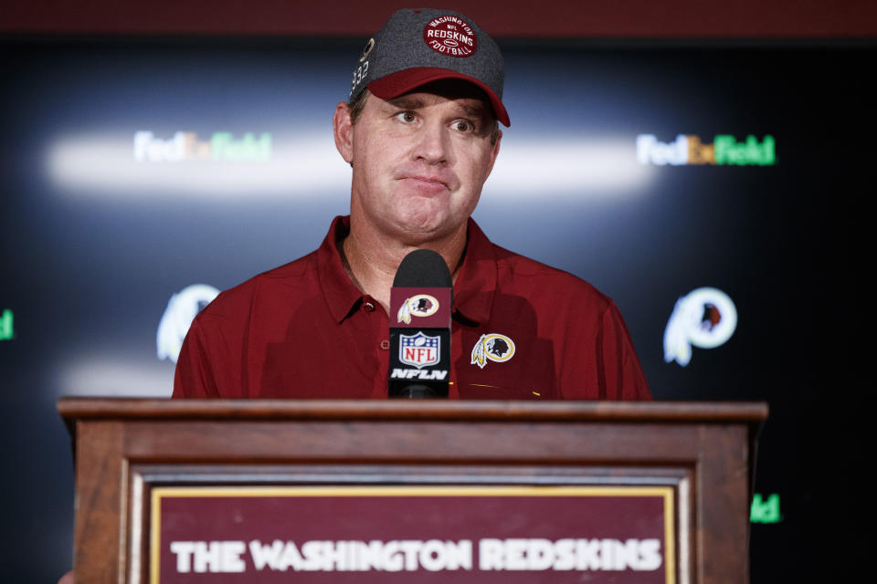 Washington head coach Jay Gruden may be coaching for his job on Sunday.  (AP)