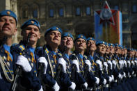 <p>Russian army soldiers rehearse before the Victory Day military parade in Moscow. The parade will take place in Moscow’s Red Square on May 9 to celebrate 72 years since the end of WWII and the defeat of Nazi Germany. (Maxim Shemetov/Reuters) </p>