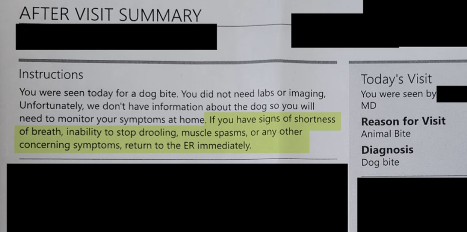 "If you have signs of shortness of breath, inability to stop drooling, muscle spasms...return to the ER immeiately"