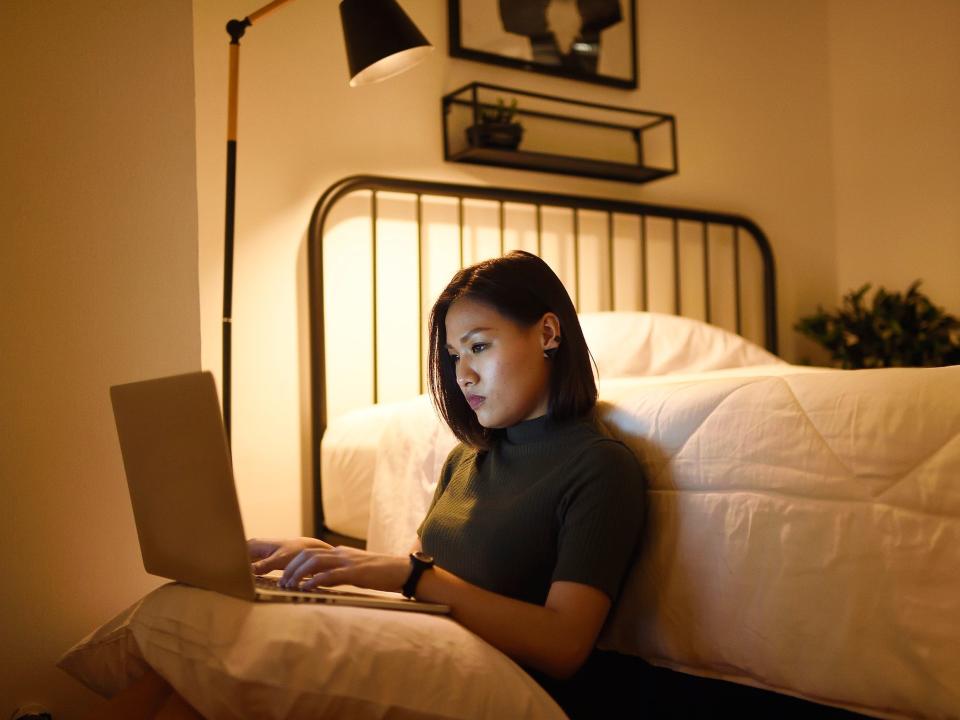 woman working laptop computer home