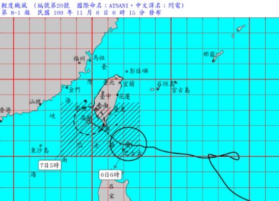 閃電颱風發布海上、陸上颱風警報，4縣市為陸警縣市。（圖／中央氣象局）