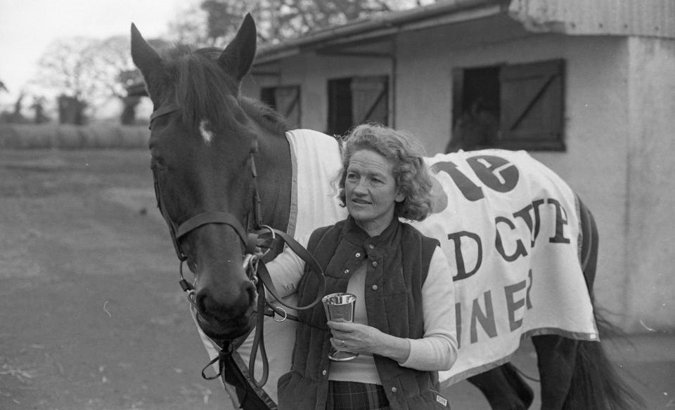 Maureen Mullins with Dawn Run, the most famous horse trained by Patrick Mullins, winner of the Cheltenham Gold Cup and the Cheltenham Champion Hurdle