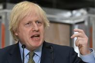 Britain's Prime Minister Boris Johnson delivers a speech during his visit to Dudley College of Technology in Dudley