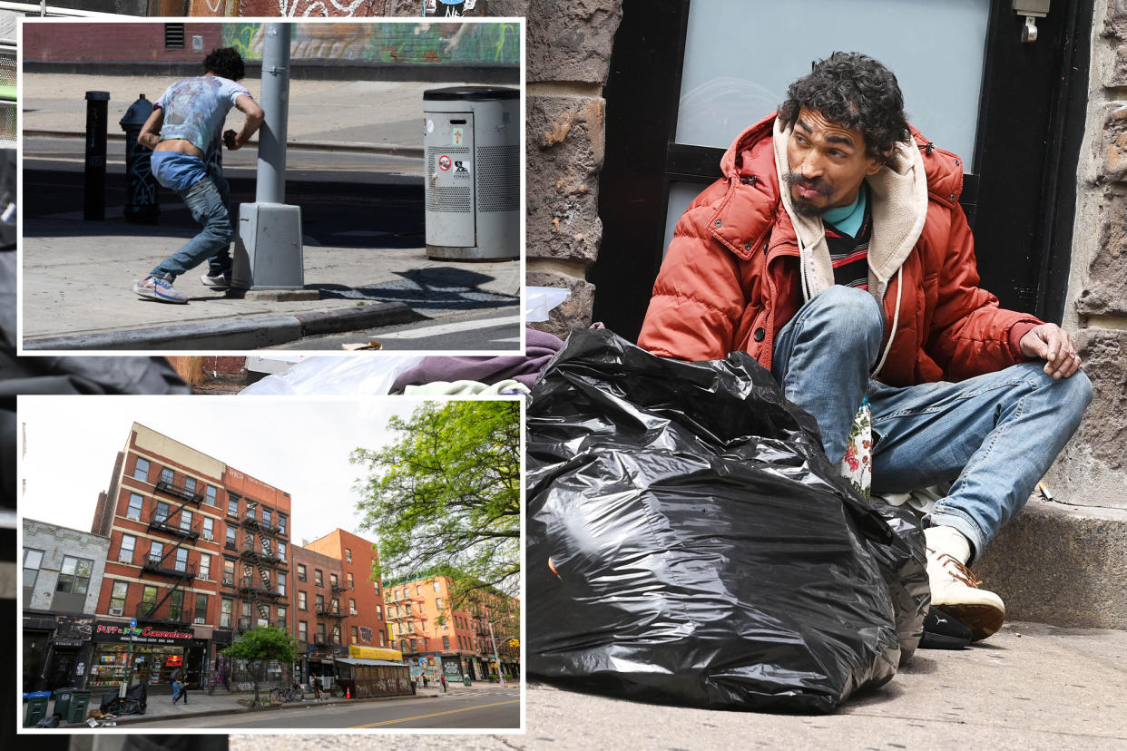 Nicholas Babilonia Jr. hitting a pole, Nicholas Babilonia Jr. surrounded by garbage, block where Babilonia is often spotted.