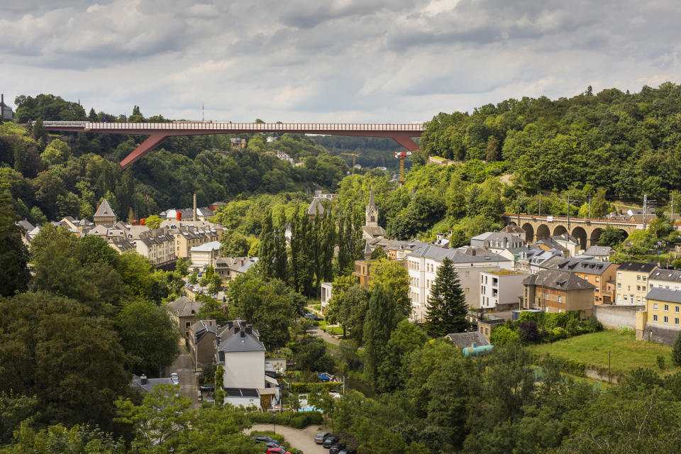 Large motorway bridge over valley in Luxembourg City.