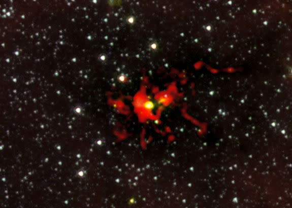 Observations of the dark cloud SDC 335.579-0.292 using the Atacama Large Millimeter/submillimeter array (ALMA) have given astronomers the best view yet of a monster star in the process of forming. Image released