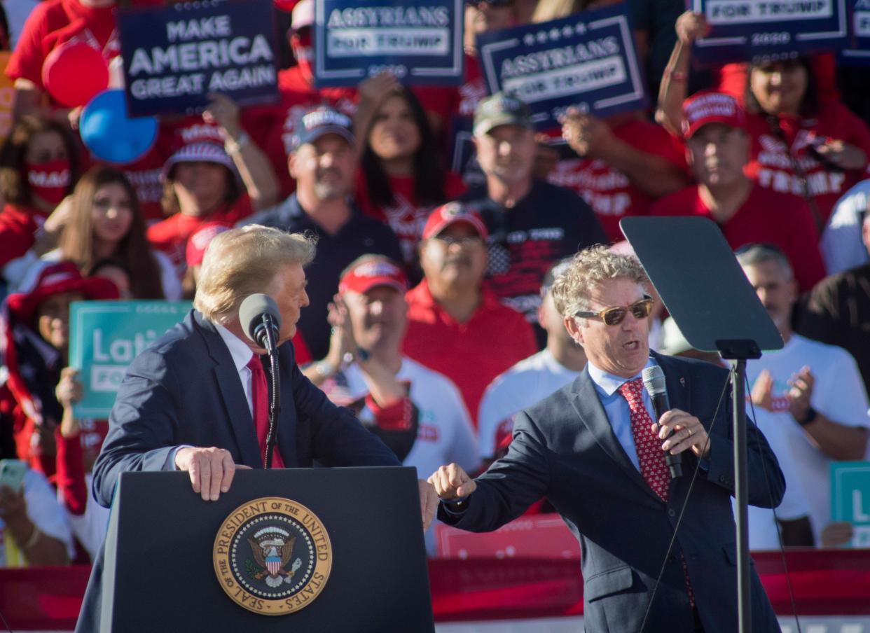 Senator Rand Paul speaks at a Trump rally in Arizona in October (EPA)