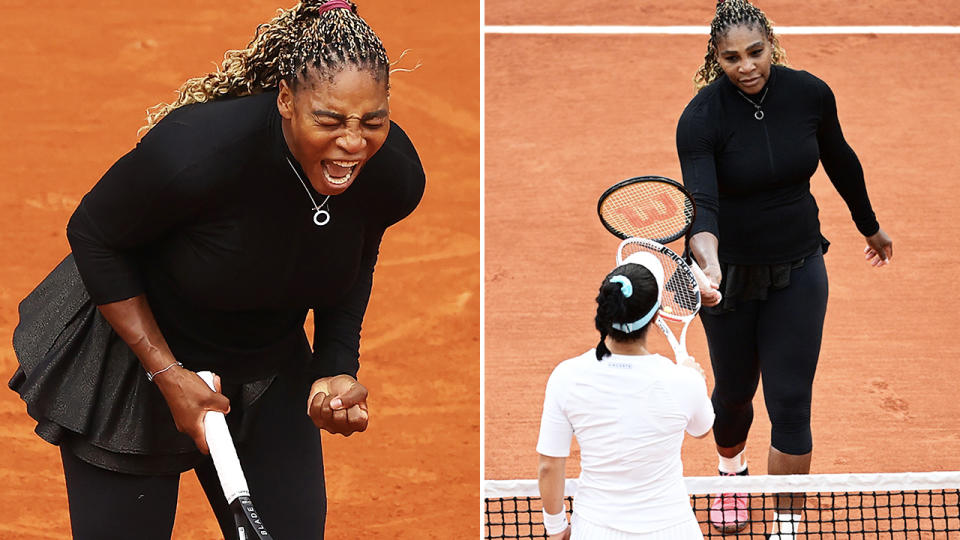 Serena Williams, pictured here after winning her first round match at the French Open.