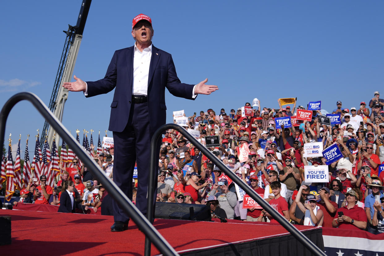 FILE - Republican presidential candidate former President Donald Trump arrives for a campaign rally, July 13, 2024, in Butler, Pa. (AP Photo/Evan Vucci, File)