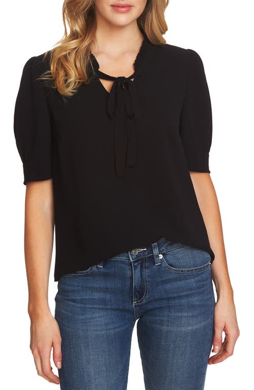 CeCe Ruffle Tie Neck Top in Rich Black at Nordstrom, Size Xx-Small