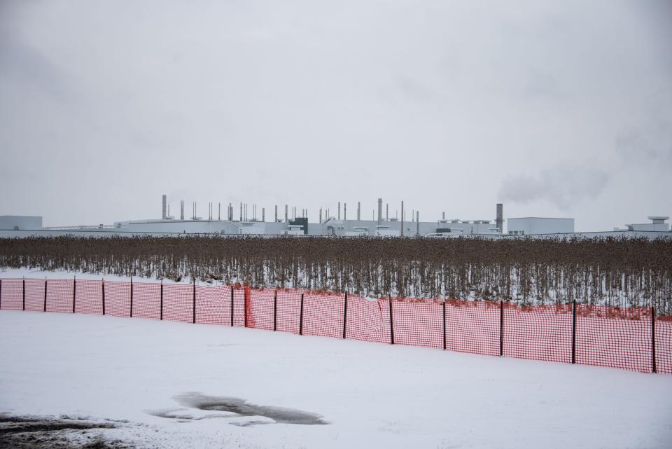 The entrance to GM's Lansing Delta Township Lansing Regional Stamping Plant, seen Monday, Jan. 24, 2022.