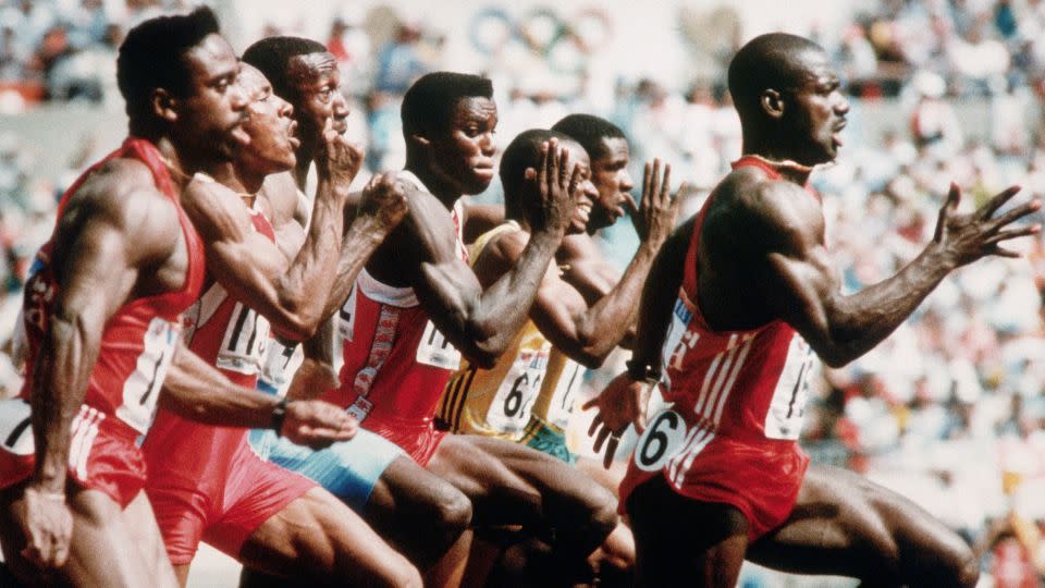 Johnson leads the men's 100m final at the 1988 Olympics. - Bettmann Archive/Getty Images