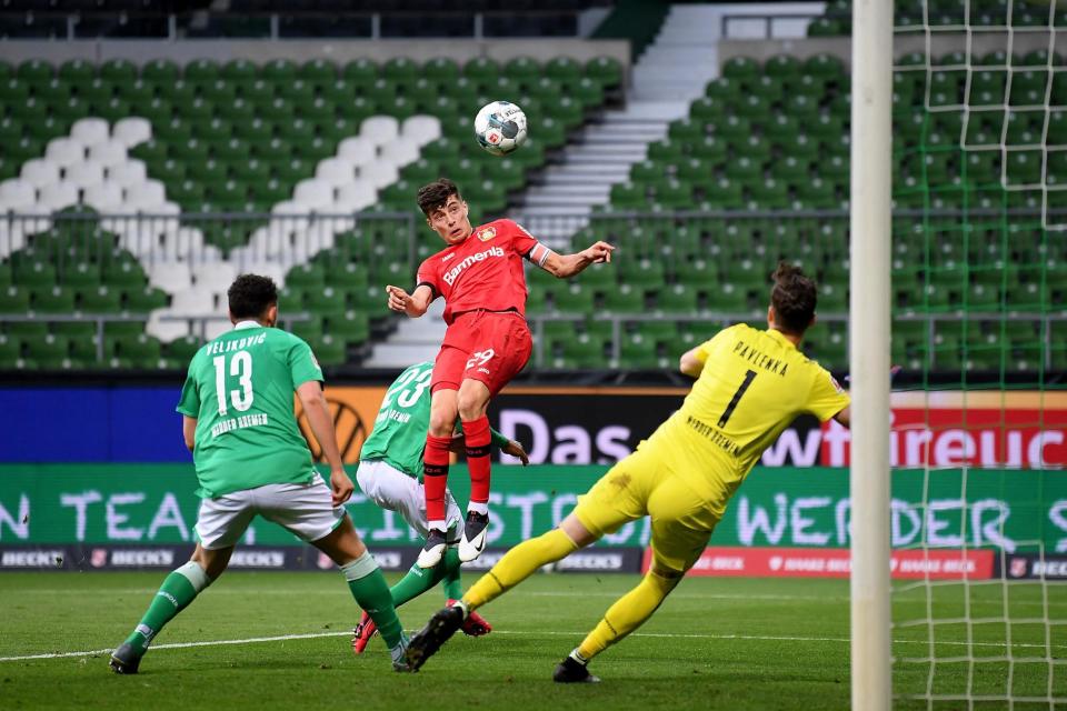 Havertz notched a brace of headers as Leverkusen thrashed Werder Bremen on Monday night (Getty Images)