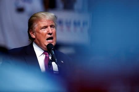 Republican presidential nominee Donald Trump speaks during a campaign rally in Everett, Washington, U.S., August 30, 2016. Picture taken August 30, 2016. REUTERS/Carlo Allegri