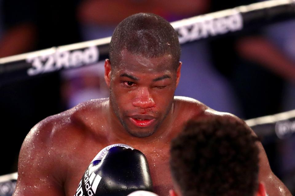 <p>Defeat: Daniel Dubois took a knee to stop the fight</p> (Getty Images)