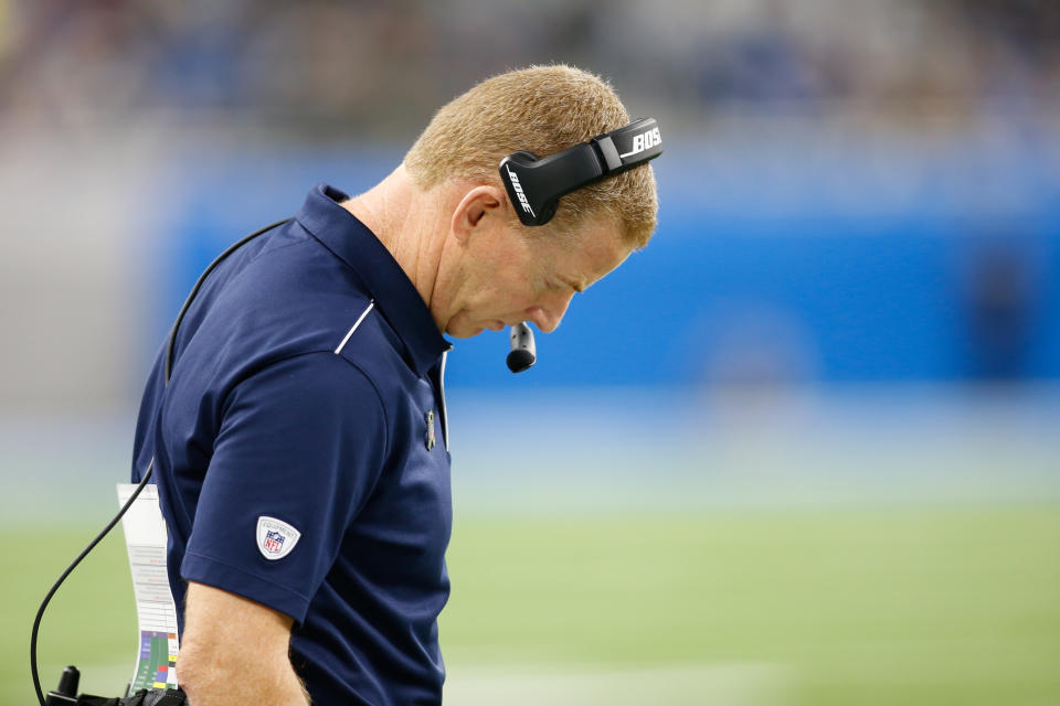 DETROIT, MI - NOVEMBER 17:  Dallas Cowboys head coach Jason Garrett looks on during a regular season game between the Dallas Cowboys and the Detroit Lions on November 17, 2019 at Ford Field in Detroit, Michigan.  (Photo by Scott W. Grau/Icon Sportswire via Getty Images)