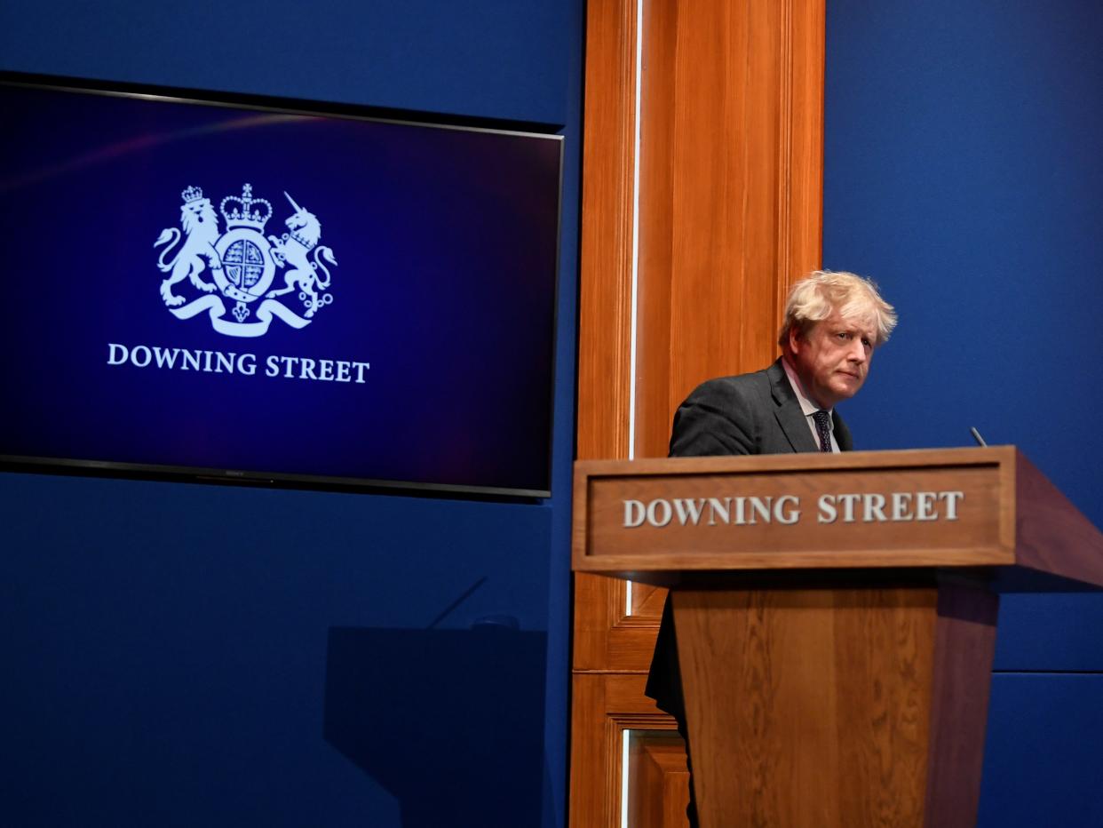 Boris Johnson during media briefing in new Downing Street studio (PA)