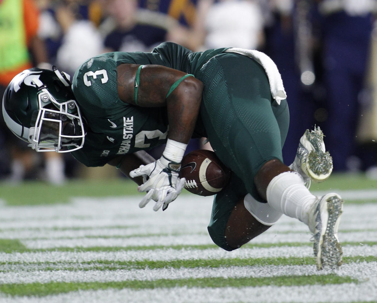 Scott has had seven license violations since February of 2016. He’s MSU’s leading rusher. (AP Photo/Al Goldis)