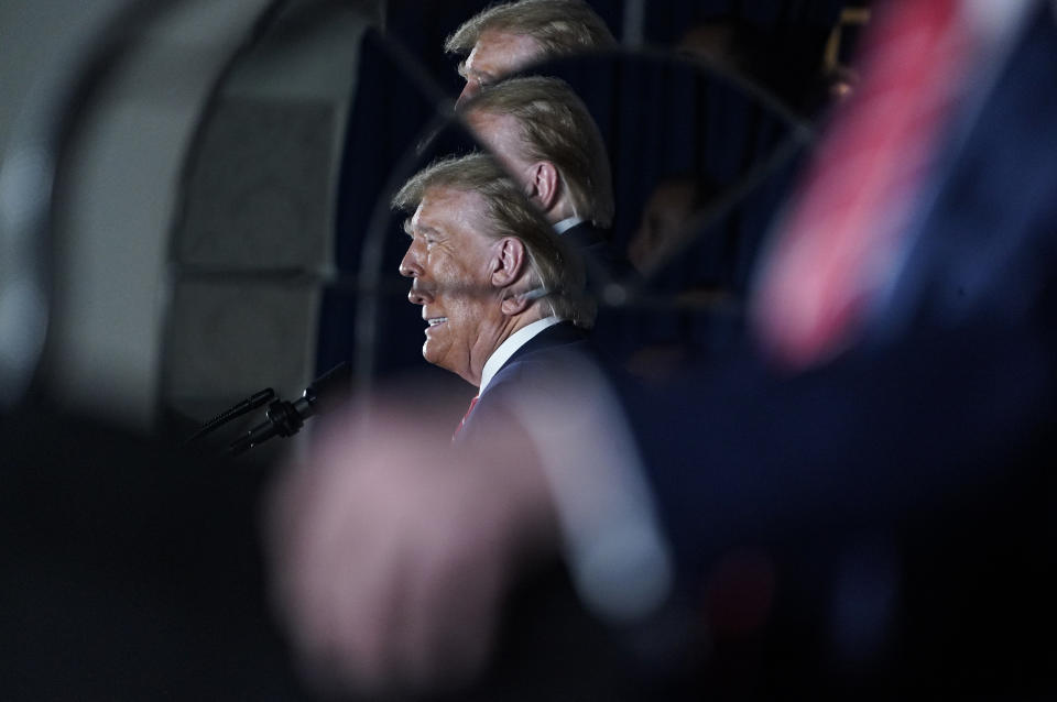 Former president Donald Trump in Laconia, N.H., on Jan. 22. (Jabin Botsford/The Washington Post)