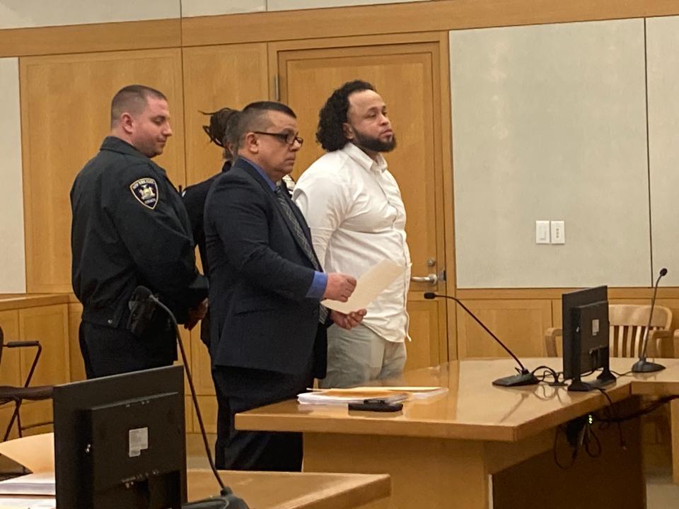 Jonathan Planas, right, with his lawyer, Anthony Mattesi, Feb. 22, 2024, at his sentencing for first-degree manslaughter in the Oct. 10, 2020, shooting death of Alvaro Vigueras Medina on Lawrence Street in Yonkers.