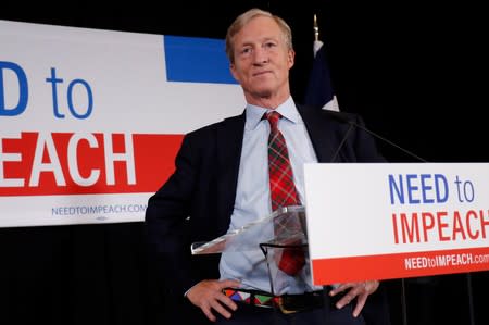 Billionaire donor and liberal activist Tom Steyer during a news conference in Des Moines Iowa