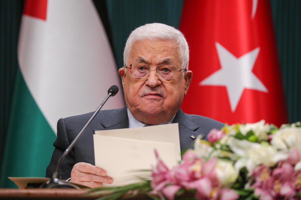 Palestinian Authority President Mahmoud Abbas is seen during an official visit to Turkey, July 25, 2023 in Ankara. / Credit: Rıza Ozel/dia images/Getty