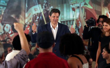 Fernando Haddad, presidential candidate of Brazil's leftist Workers' Party (PT), attends a meeting with evangelical pastors in Sao Paulo, Brazil October 17, 2018. REUTERS/Amanda Perobelli