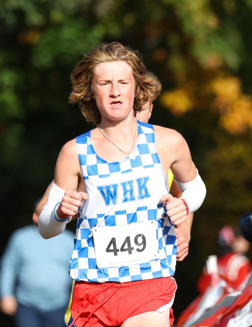 West Holmes' Zeke Galbraith leads the pack out of the woods at the Wayne-Holmes Invitational.