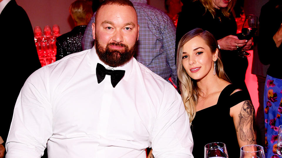 Hafthor Bjornsson and wife Kelsey Henson, pictured here at the 'Game Of Thrones' Season 8 Premiere After Party in 2019.