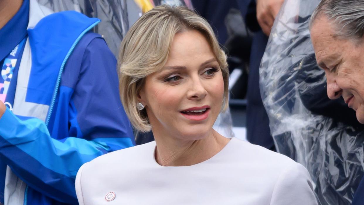 princess charlene in white jumpsuit paris olympics ceremony