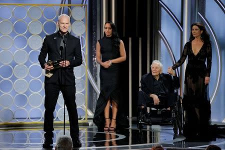 Martin McDonagh winner Best Screenplay Motion Picture for "Three Billboards Outside Ebbing, Missouri" at the 75th Golden Globe Awards in Beverly Hills, California, U.S. January 7, 2018. Paul Drinkwater/Courtesy of NBC/Handout via REUTERS