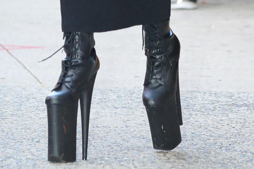 A closer view of Lady Gaga’s wild boots. - Credit: MEGA