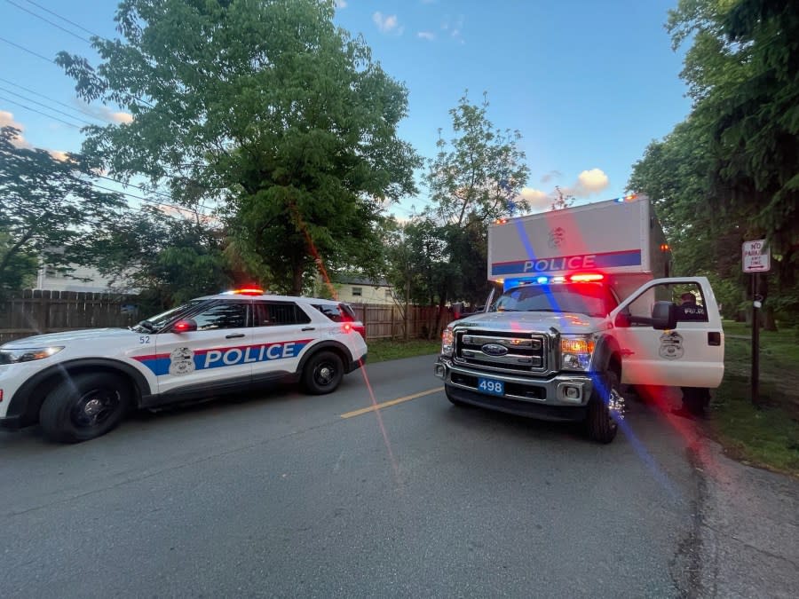 Scene of a double-fatal shooting on the 4700 block of McAllister Avenue on Saturday, May 11, 2024. (NBC4)