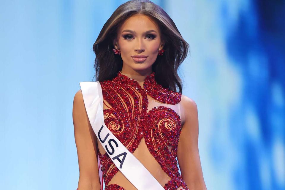 <p>Hector Vivas/Getty</p> Miss USA Noelia Voigt attends the 72nd Miss Universe Competition in Nov. 2023