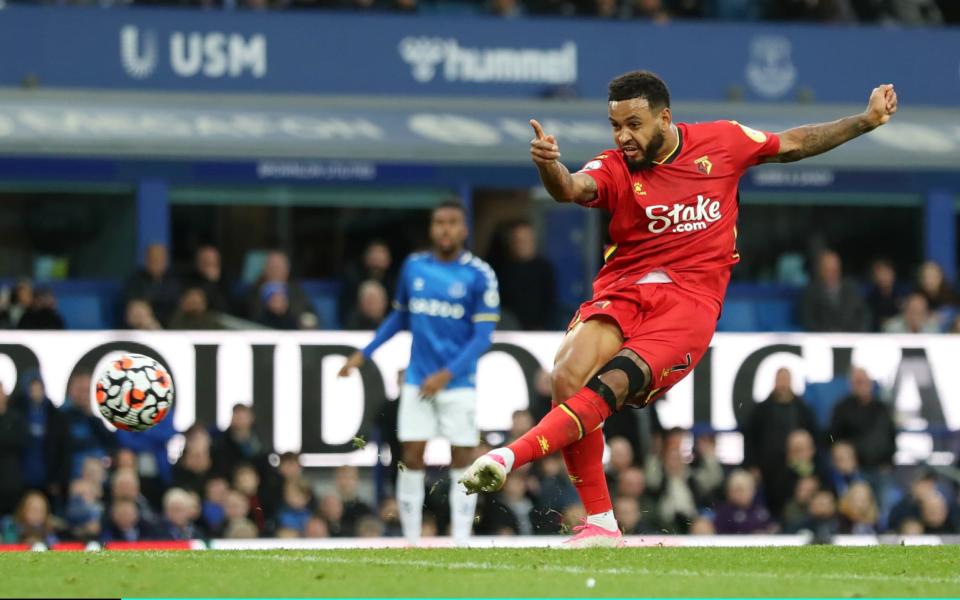 Joshua King scores his third goal at Goodison Park - GETTY IMAGES