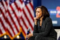 FILE PHOTO: U.S. Democratic presidential candidate Sen. Kamala Harris (D-CA) listens to a question from the audience during a forum In Las Vegas