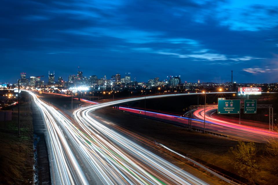 Traffic drives along I-24 and I-65 in Nashville, Tenn., Tuesday, Dec. 6, 2022.