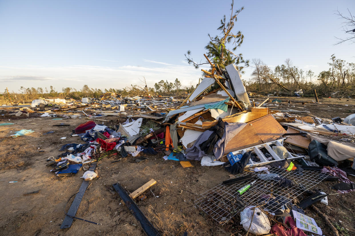 County Road 43 in the aftermath of severe weather in Prattville, Ala. 